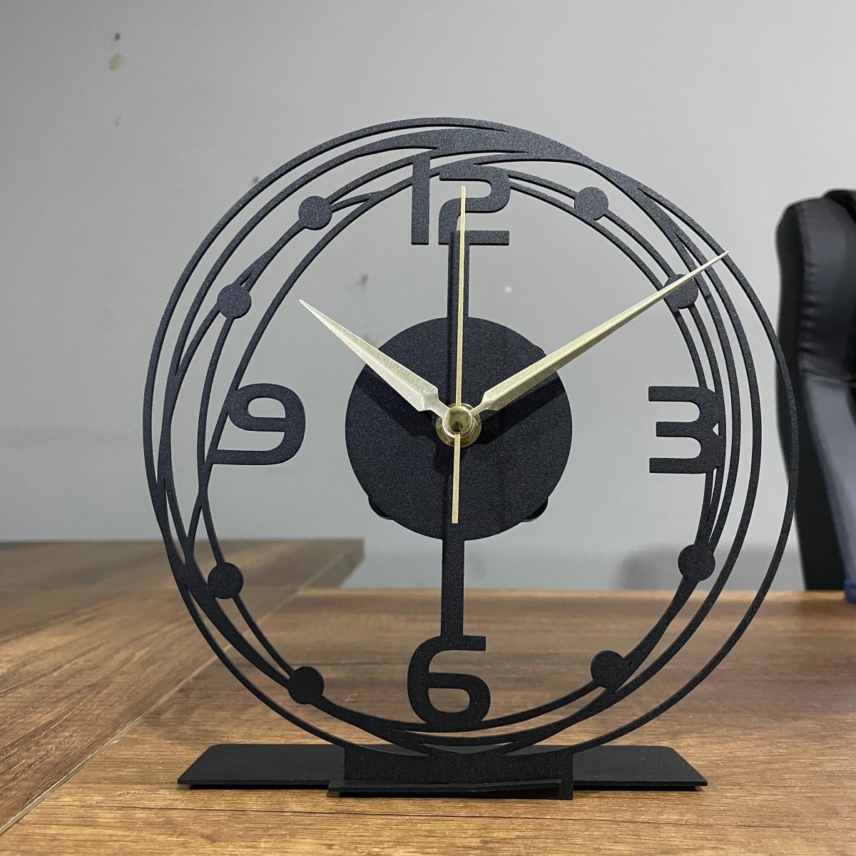 Large Modern Black Table Clock - With Large Hour Hands - BrossHome Metal Wall Art
