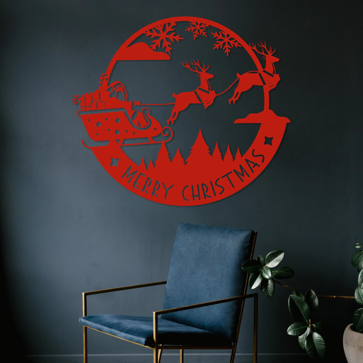 Merry Christmas Metal Wall Art - Santa Riding Sleigh Decor - BrossHome Metal Wall Art