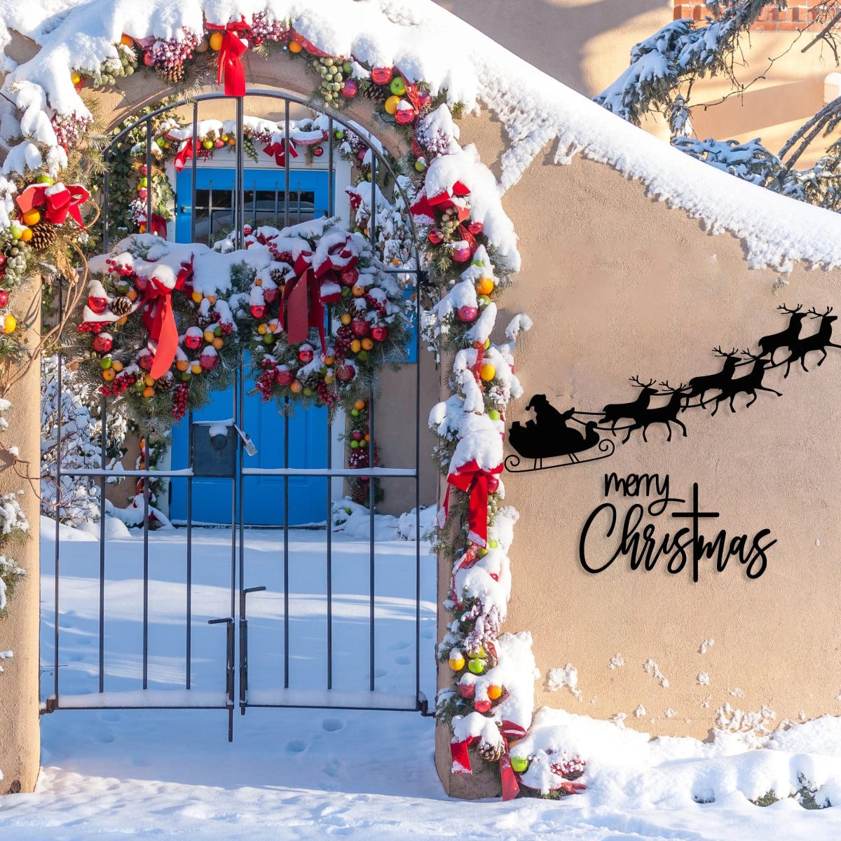 Merry Christmas Metal Wall Art - Santa'S Sleigh Livingroom Decor - BrossHome Metal Wall Art