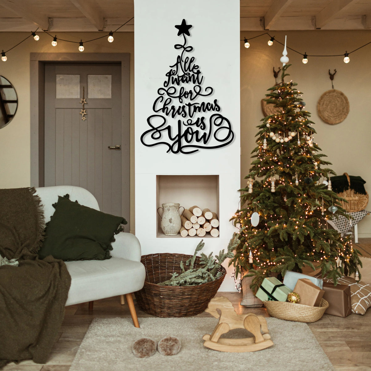 Merry Christmas Tree Metal Wall Decor - BrossHome Metal Wall Art