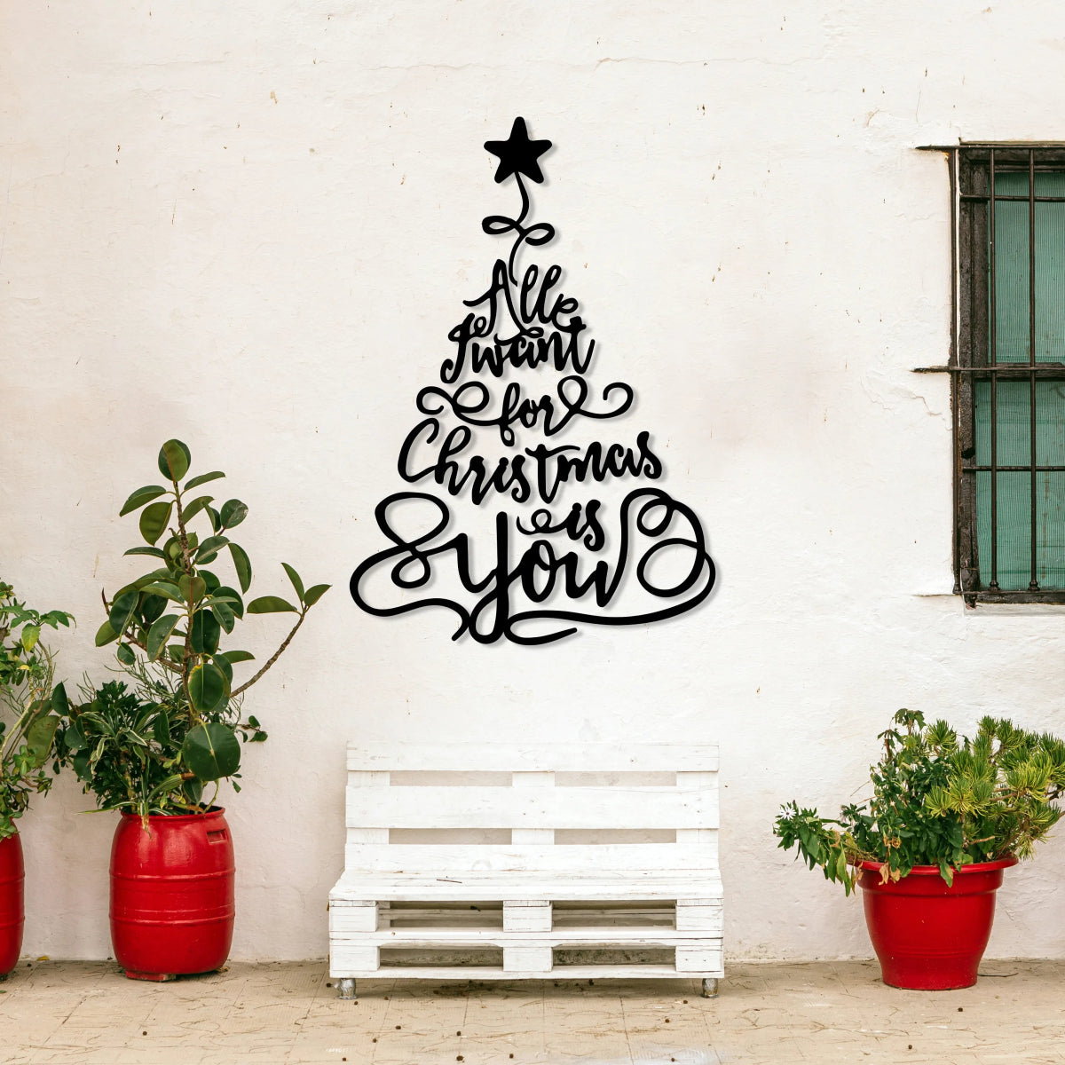 Merry Christmas Tree Metal Wall Decor - BrossHome Metal Wall Art