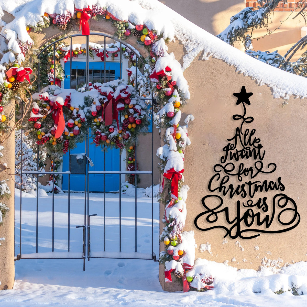 Merry Christmas Tree Metal Wall Decor - BrossHome Metal Wall Art