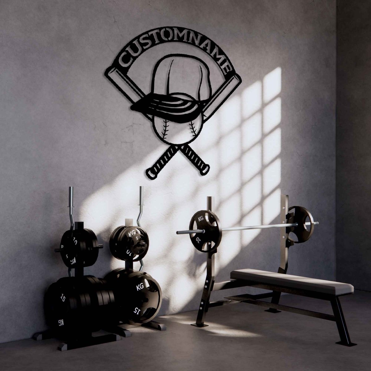 Metal Baseball Wall Sign with Bat, Ball, Cap - BrossHome Metal Wall Art