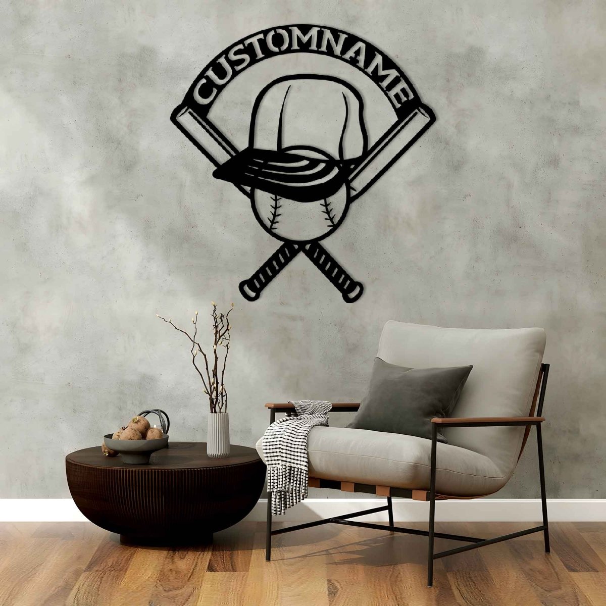 Metal Baseball Wall Sign with Bat, Ball, Cap - BrossHome Metal Wall Art