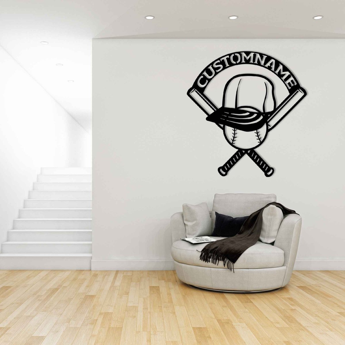 Metal Baseball Wall Sign with Bat, Ball, Cap - BrossHome Metal Wall Art