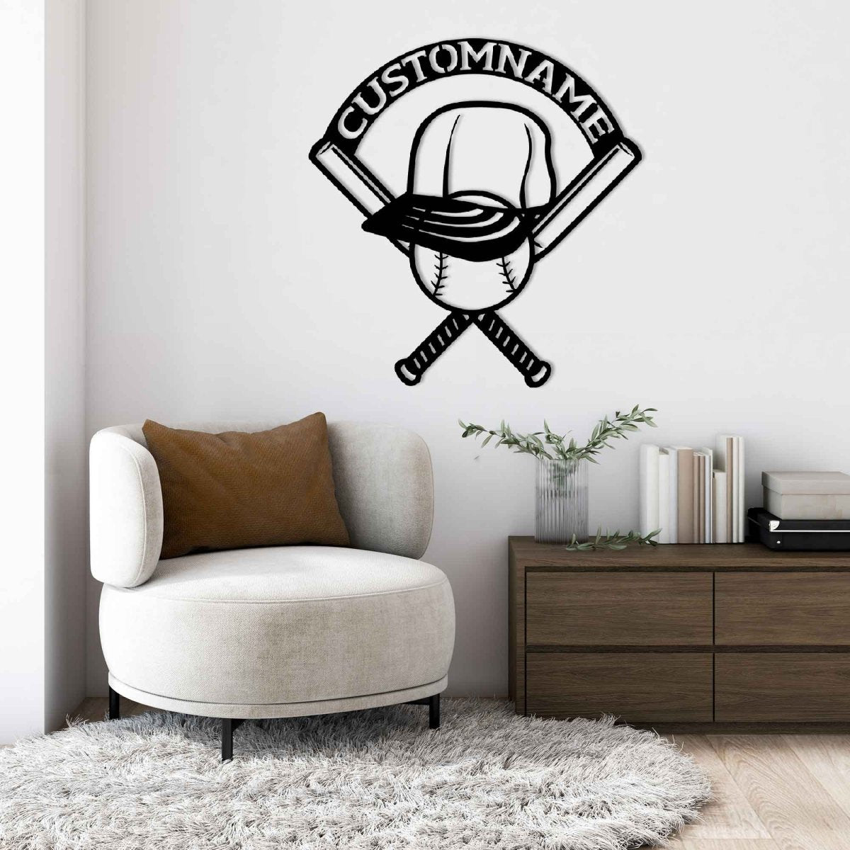 Metal Baseball Wall Sign with Bat, Ball, Cap - BrossHome Metal Wall Art
