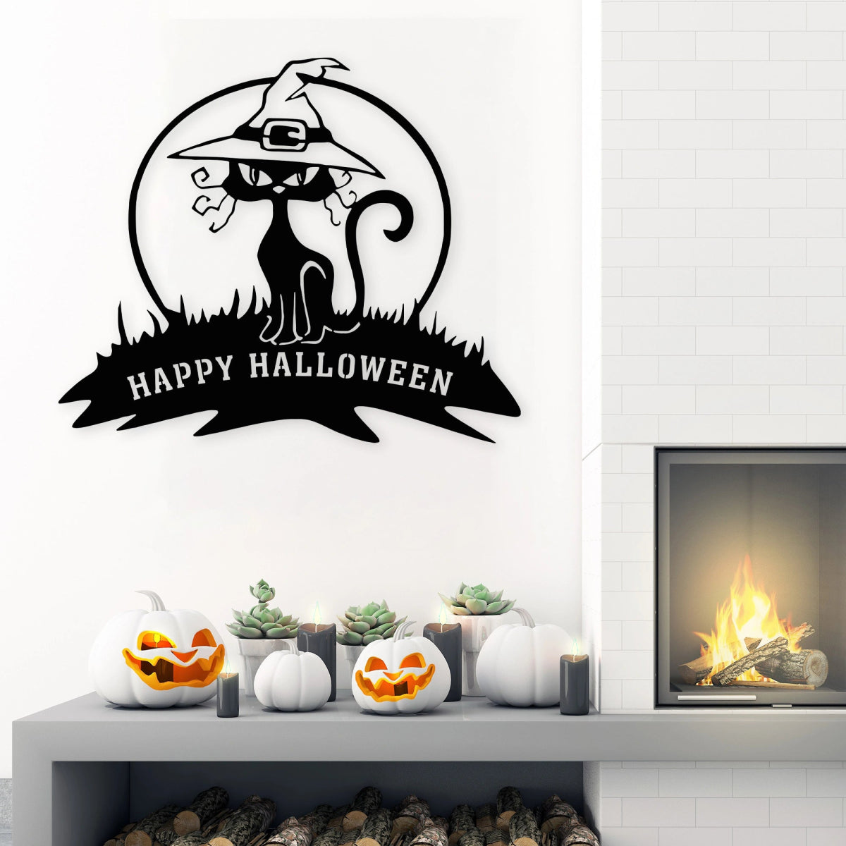 Metal Black Cat Halloween Wall Decor - BrossHome Metal Wall Art