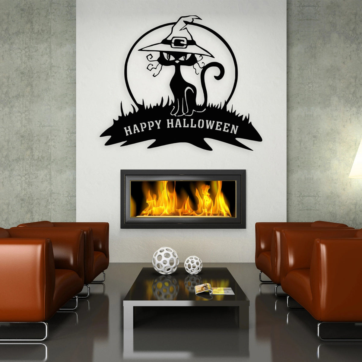 Metal Black Cat Halloween Wall Decor - BrossHome Metal Wall Art
