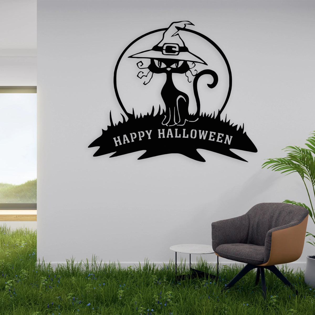 Metal Black Cat Halloween Wall Decor - BrossHome Metal Wall Art