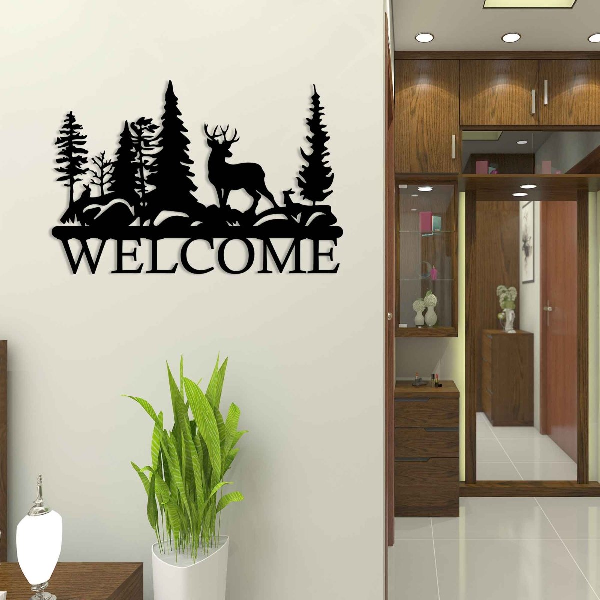 Metal Deer Welcome Sign - BrossHome Metal Wall Art