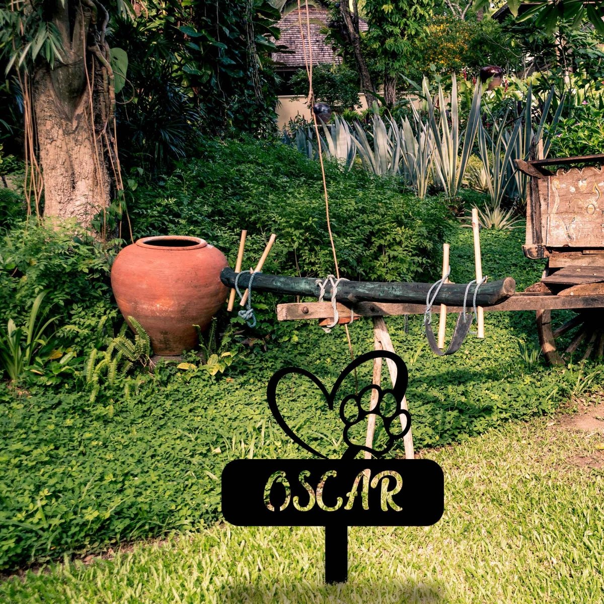 Metal Dog Garden Stake with Heart and Paw - BrossHome Metal Wall Art