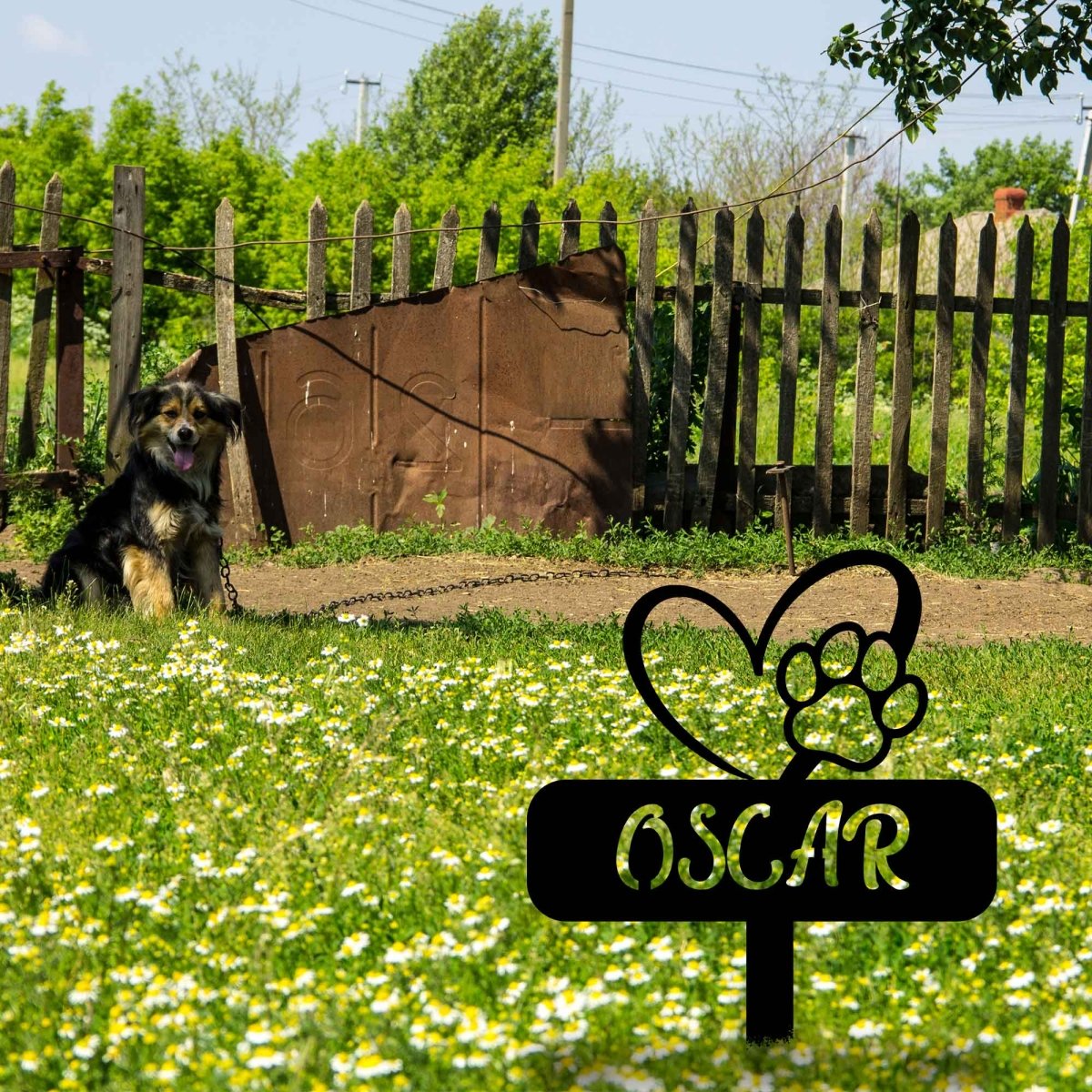 Metal Dog Garden Stake with Heart and Paw - BrossHome Metal Wall Art