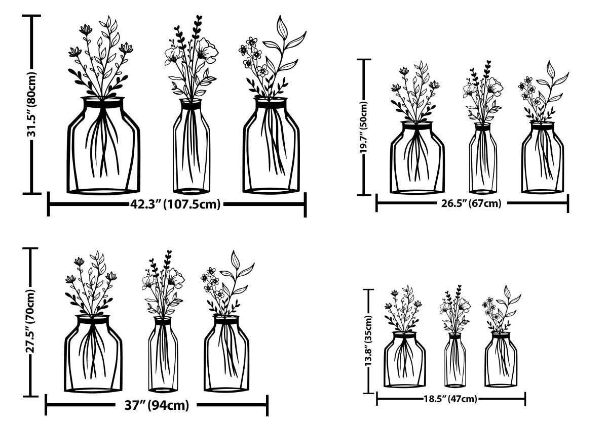 Metal Flower Vase Wall Art (3 pieces) - BrossHome Metal Wall Art