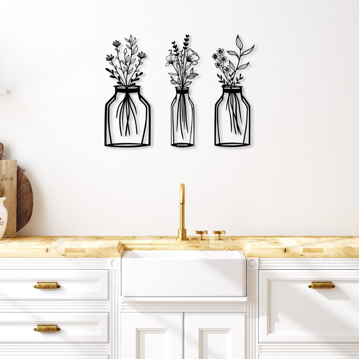 Metal Flower Vase Wall Art (3 pieces) - BrossHome Metal Wall Art