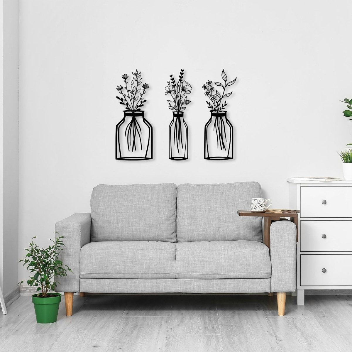 Metal Flower Vase Wall Art (3 pieces) - BrossHome Metal Wall Art