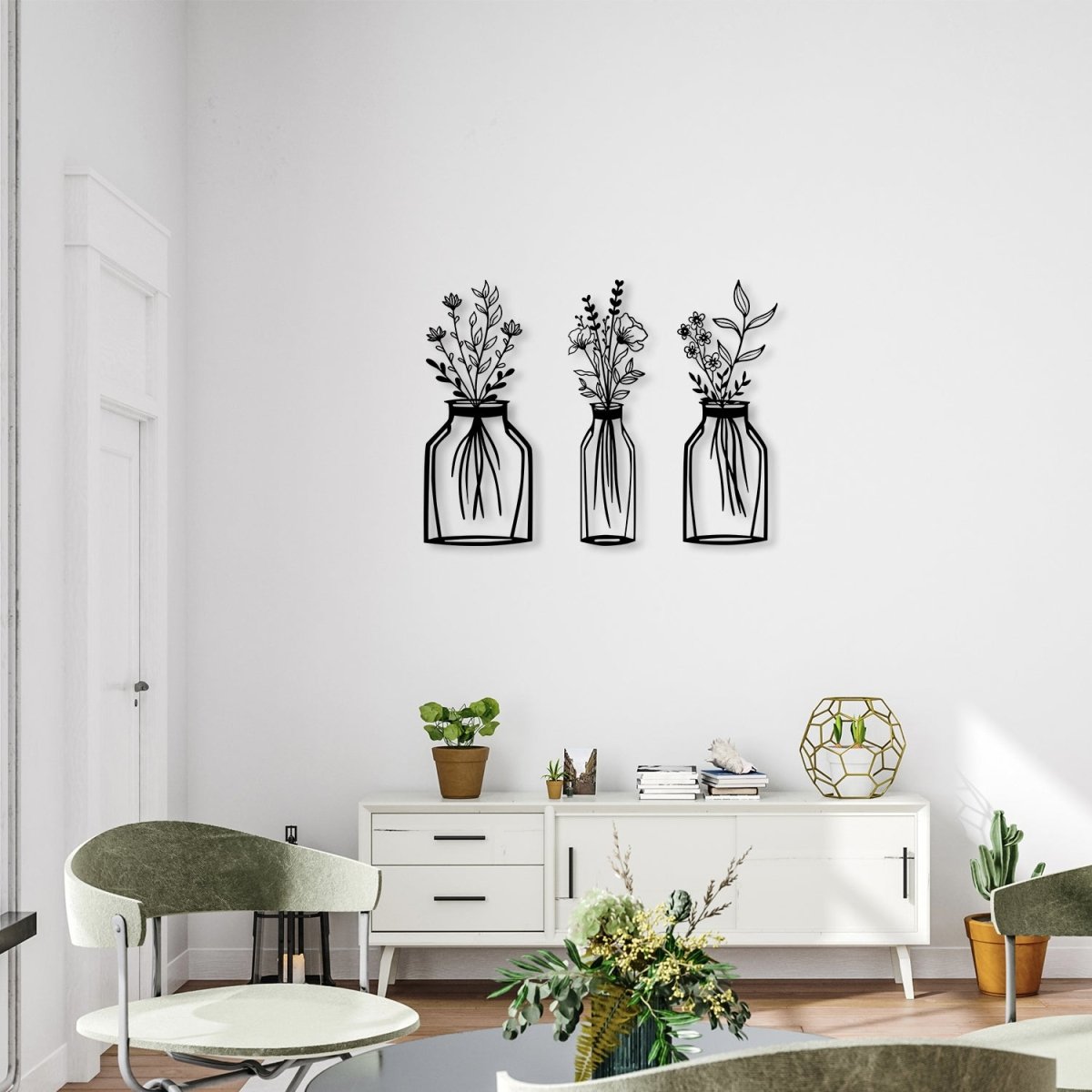 Metal Flower Vase Wall Art (3 pieces) - BrossHome Metal Wall Art