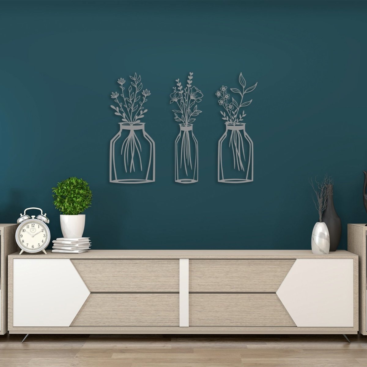 Metal Flower Vase Wall Art (3 pieces) - BrossHome Metal Wall Art