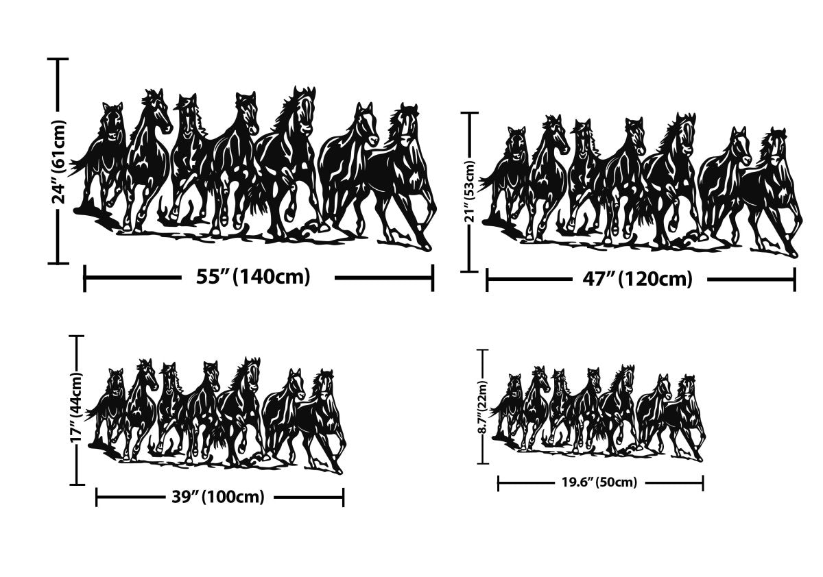 Metal Horse Wall Art (7 Running Horses) - BrossHome Metal Wall Art