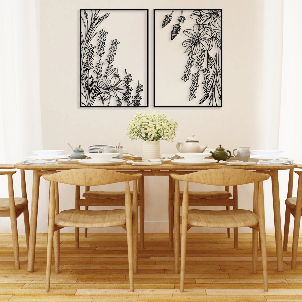 Metal Wall Art with Spring Flowers (Set of 2) - BrossHome Metal Wall Art