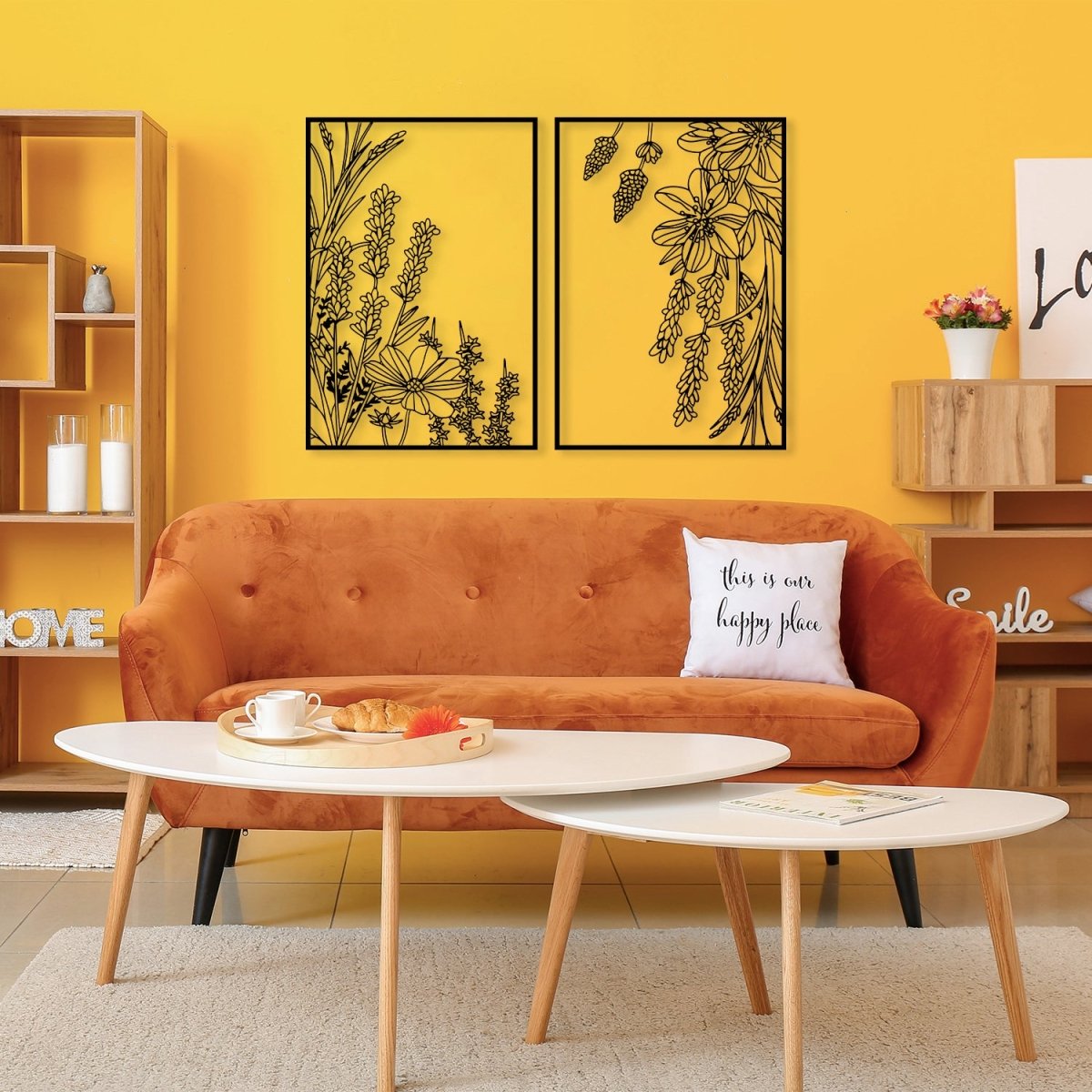 Metal Wall Art with Spring Flowers (Set of 2) - BrossHome Metal Wall Art