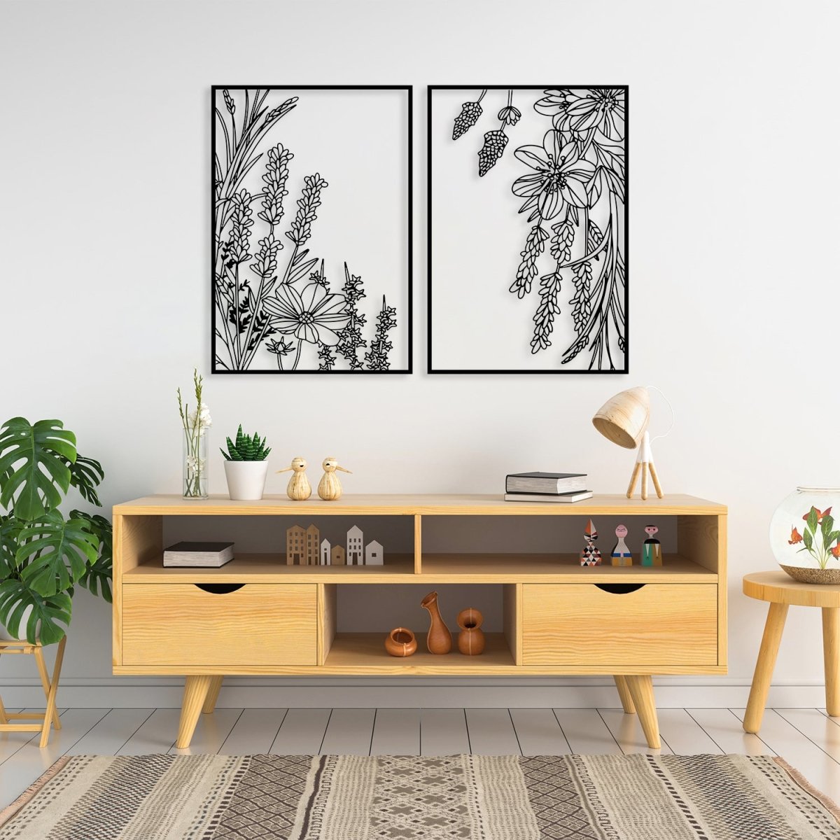Metal Wall Art with Spring Flowers (Set of 2) - BrossHome Metal Wall Art