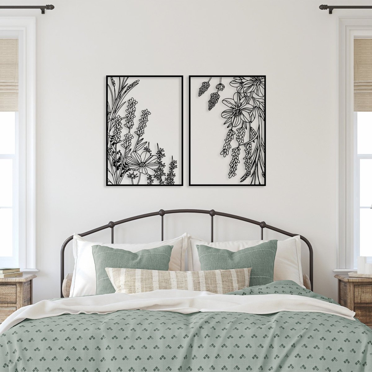 Metal Wall Art with Spring Flowers (Set of 2) - BrossHome Metal Wall Art