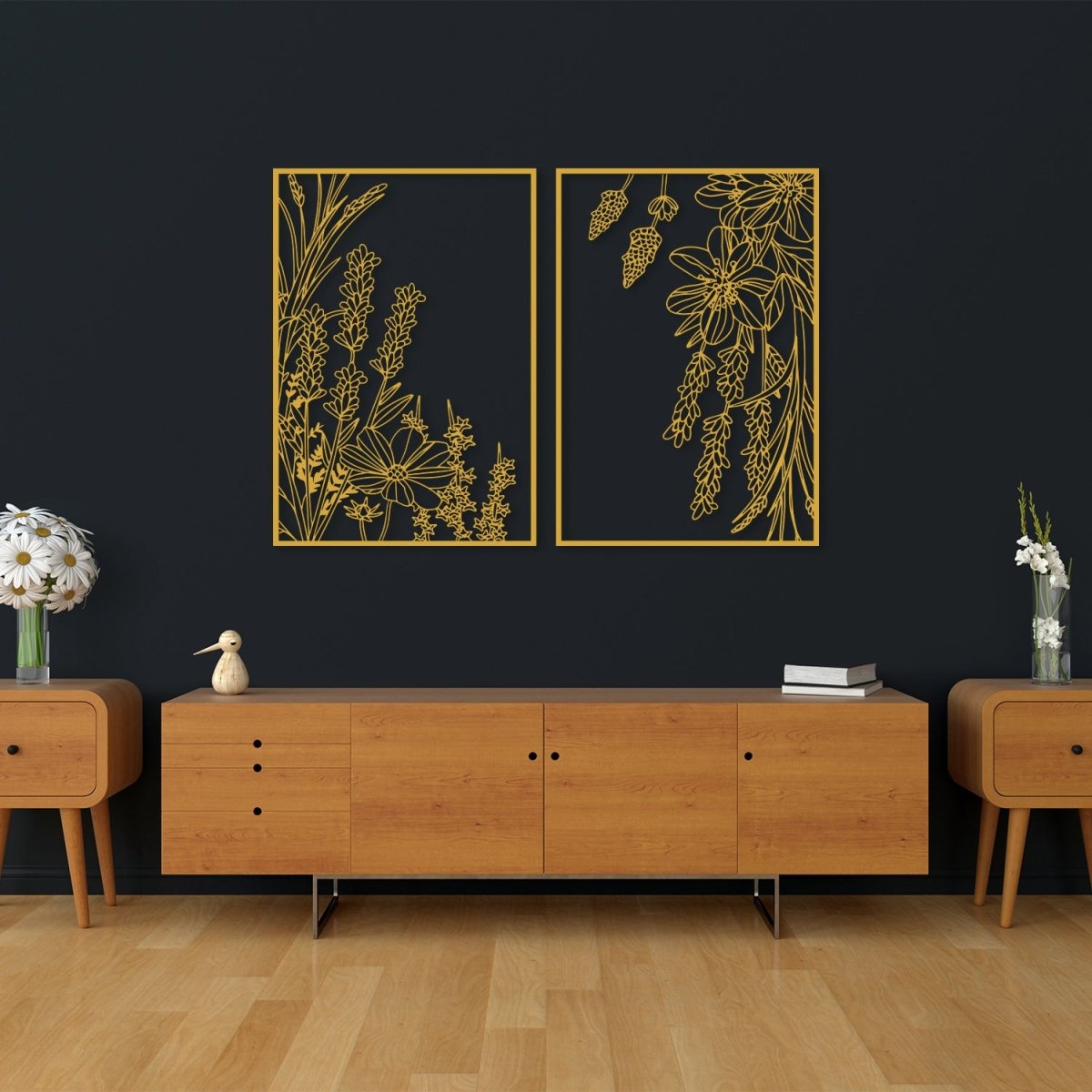 Metal Wall Art with Spring Flowers (Set of 2) - BrossHome Metal Wall Art