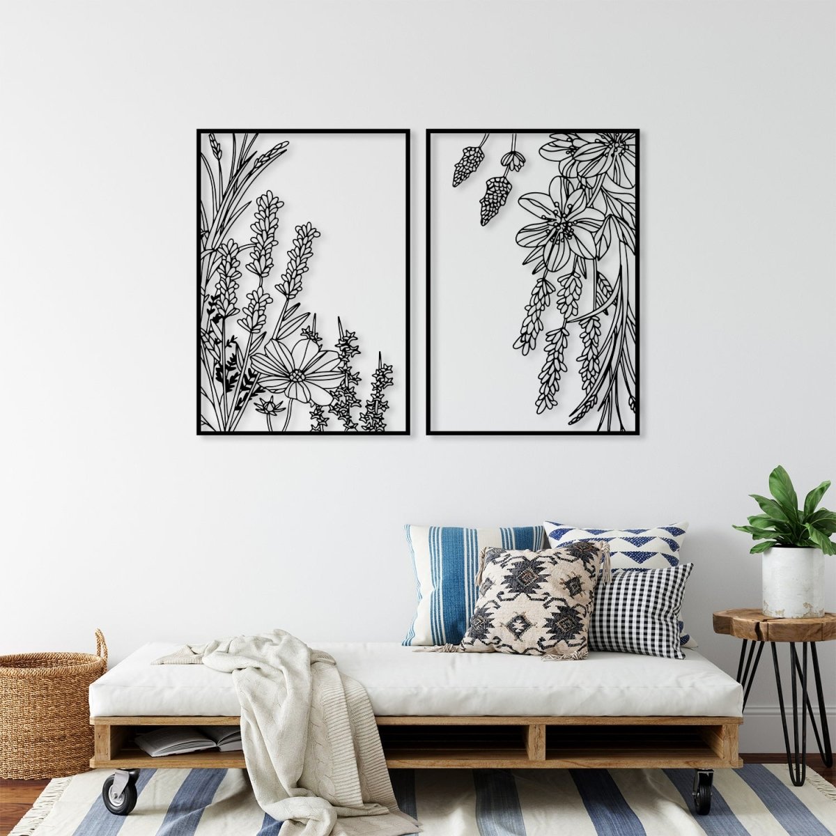 Metal Wall Art with Spring Flowers (Set of 2) - BrossHome Metal Wall Art