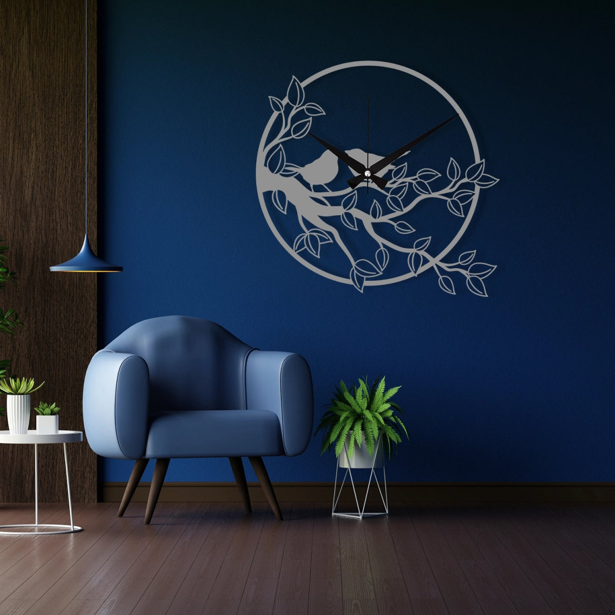 METAL WALL CLOCK WITH BRANCH DETAILED - BrossHome Metal Wall Art