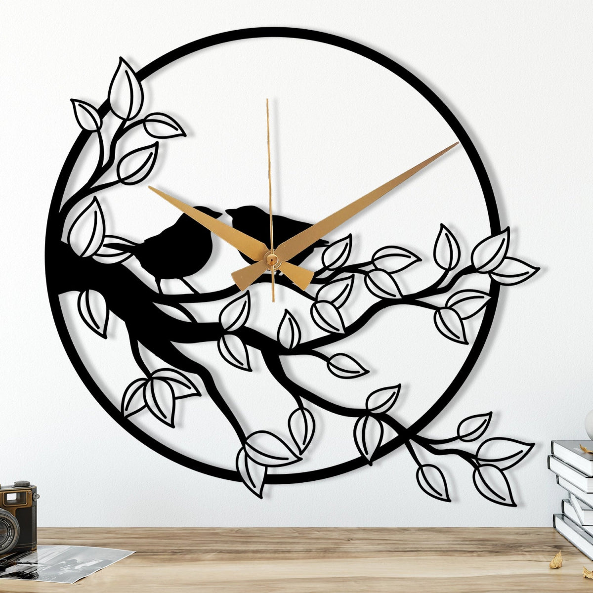 METAL WALL CLOCK WITH BRANCH DETAILED - BrossHome Metal Wall Art