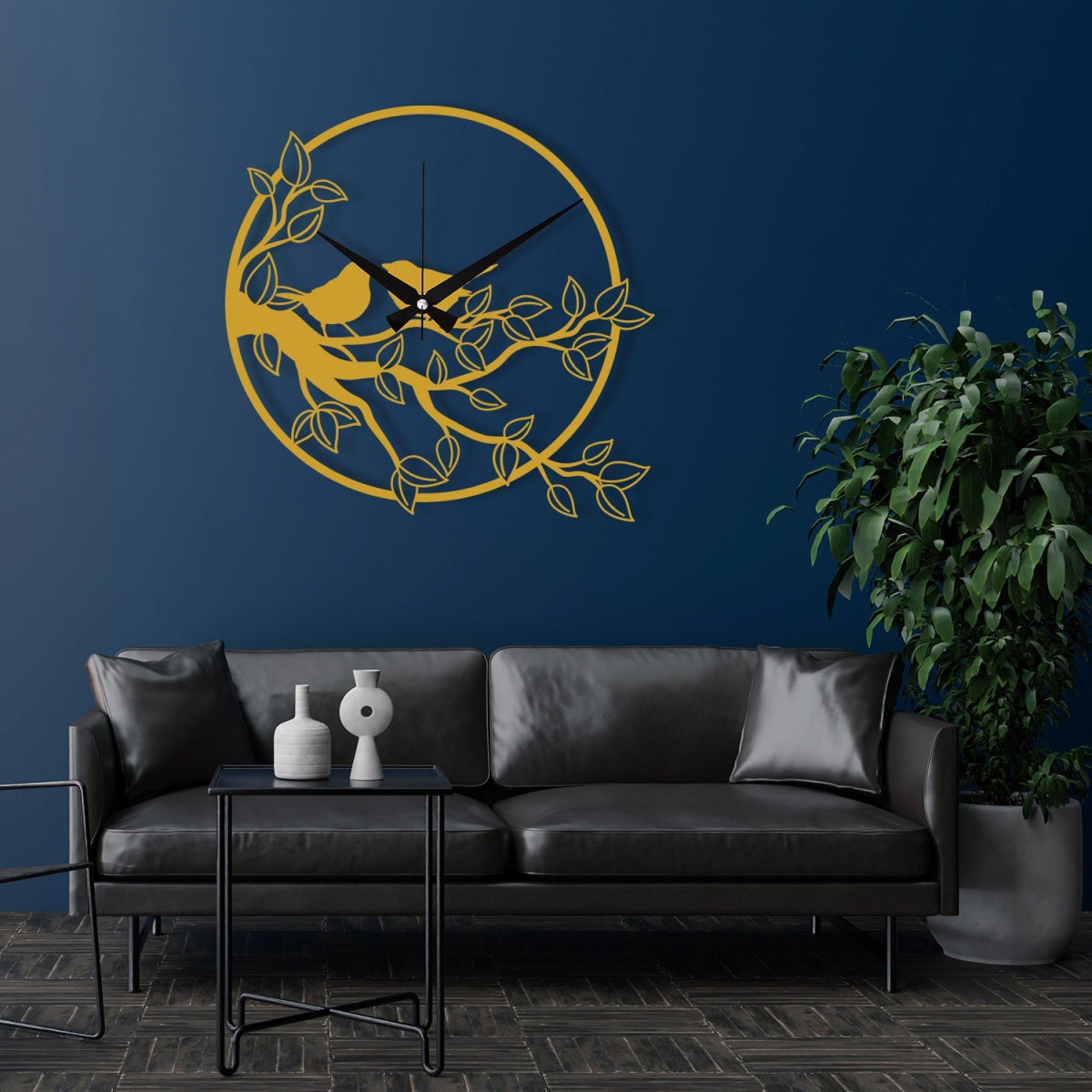 METAL WALL CLOCK WITH BRANCH DETAILED - BrossHome Metal Wall Art