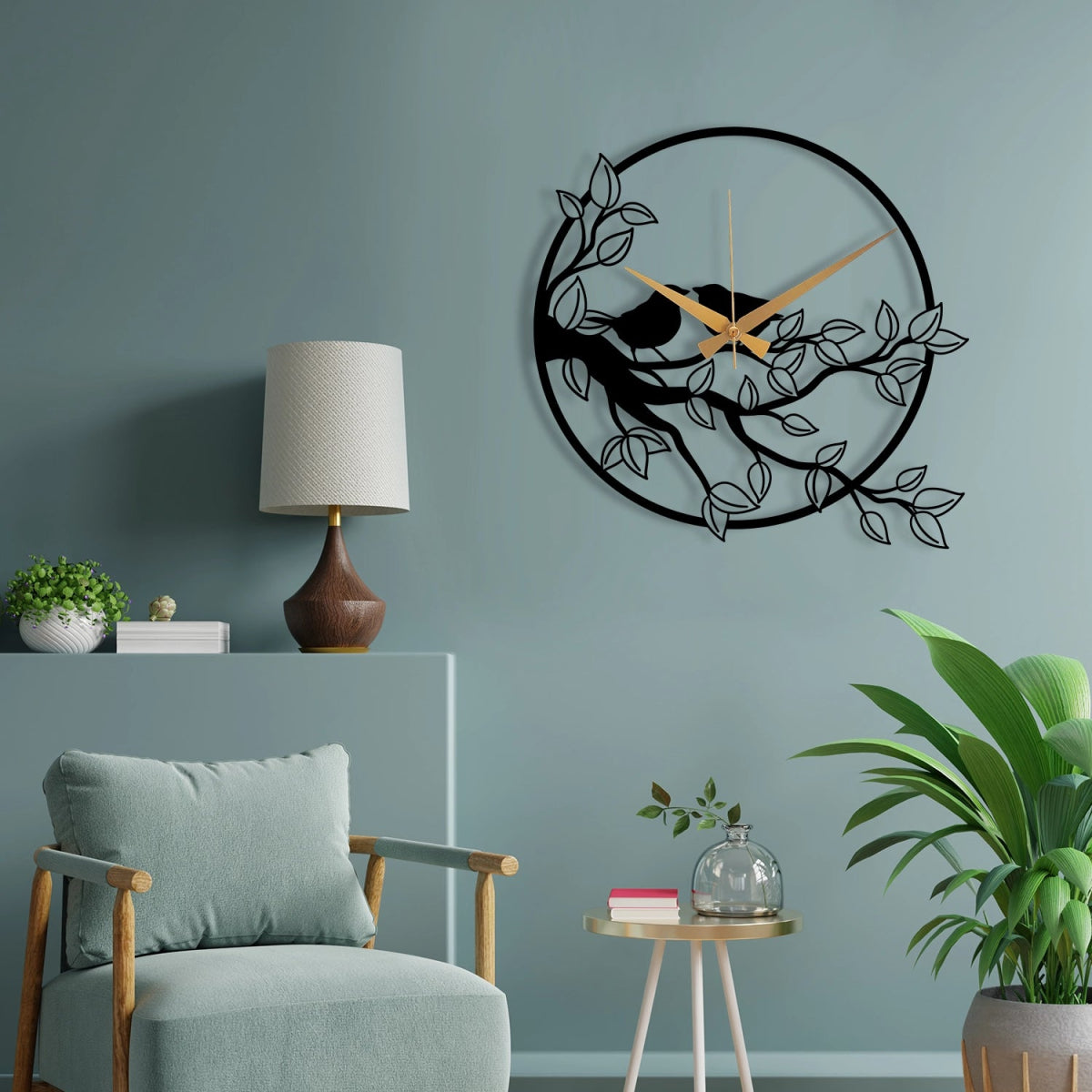 METAL WALL CLOCK WITH BRANCH DETAILED - BrossHome Metal Wall Art