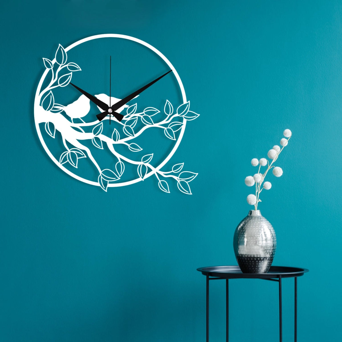 METAL WALL CLOCK WITH BRANCH DETAILED - BrossHome Metal Wall Art