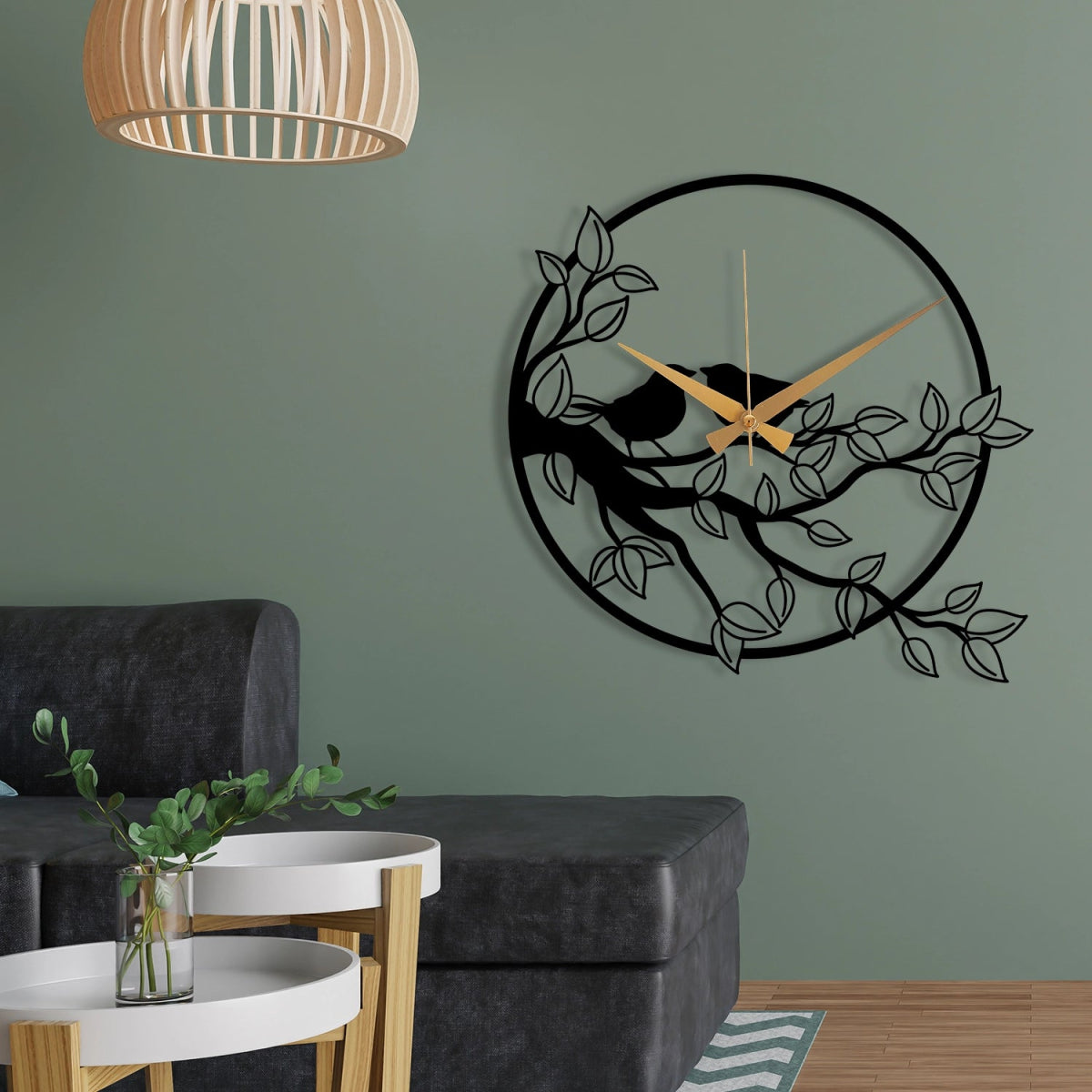 METAL WALL CLOCK WITH BRANCH DETAILED - BrossHome Metal Wall Art