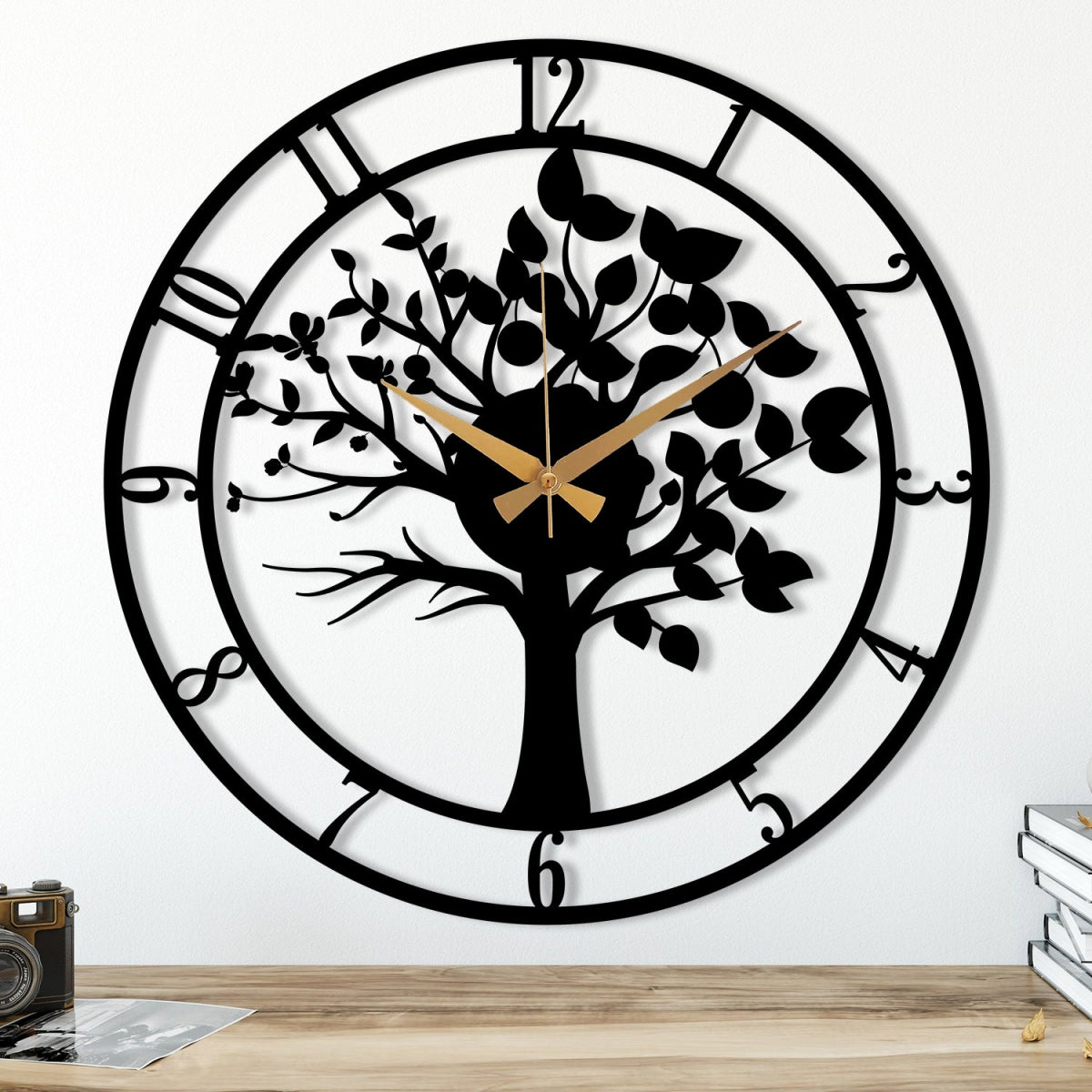 METAL WALL CLOCK WITH TREE DETAIL - BrossHome Metal Wall Art
