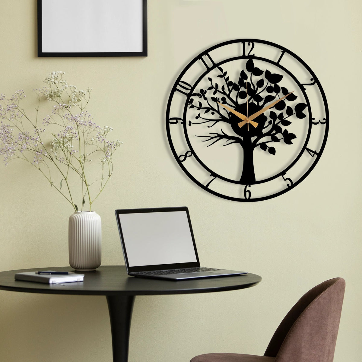 METAL WALL CLOCK WITH TREE DETAIL - BrossHome Metal Wall Art