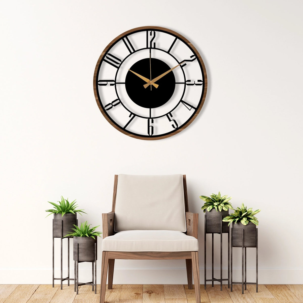 METAL WALL CLOCK with Wooden Corners - BrossHome Metal Wall Art