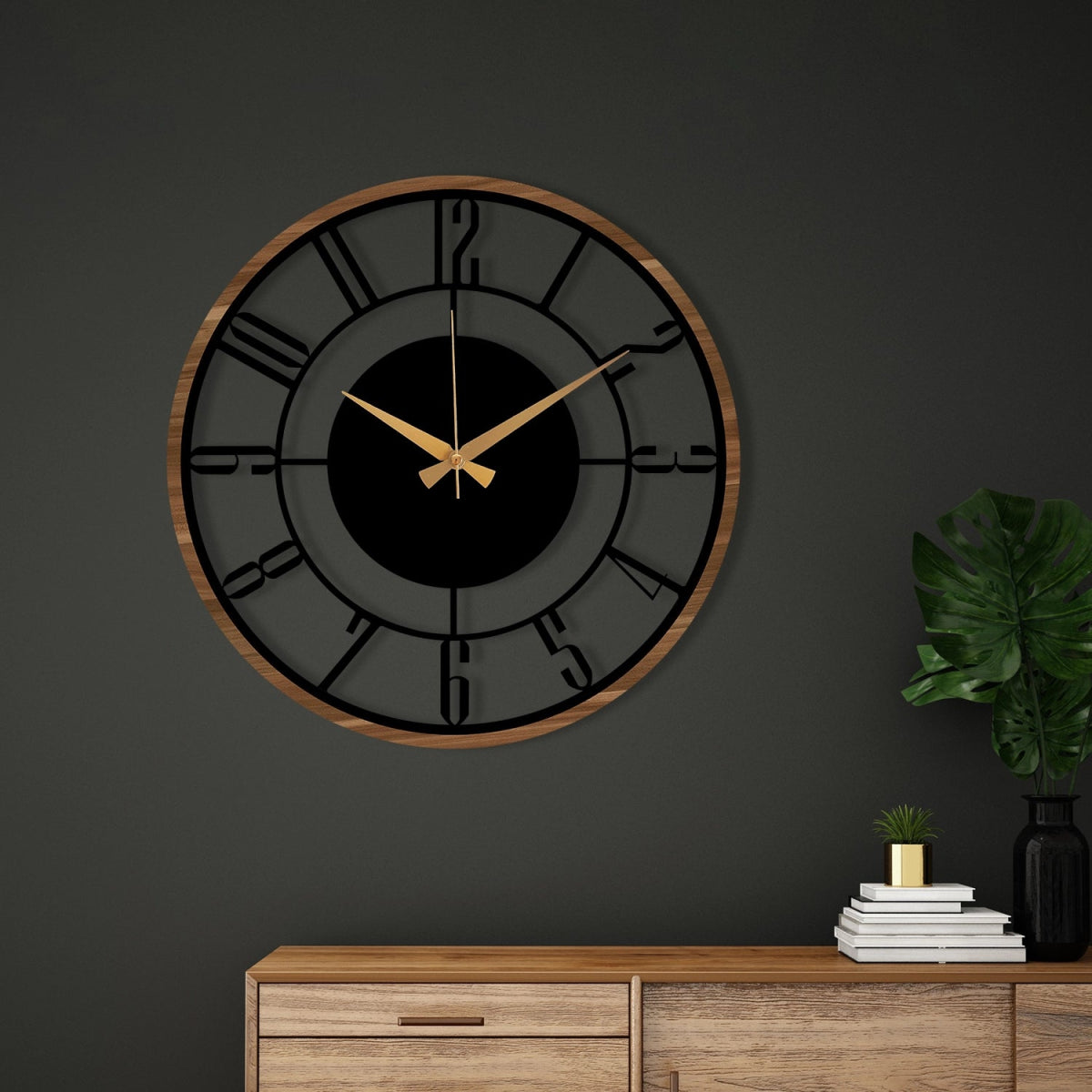 METAL WALL CLOCK with Wooden Corners - BrossHome Metal Wall Art