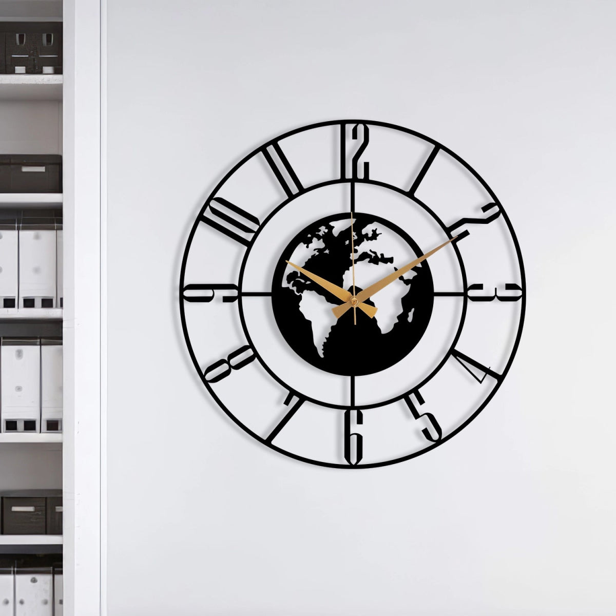 Minimalist World Map Metal Wall Clock - BrossHome Metal Wall Art