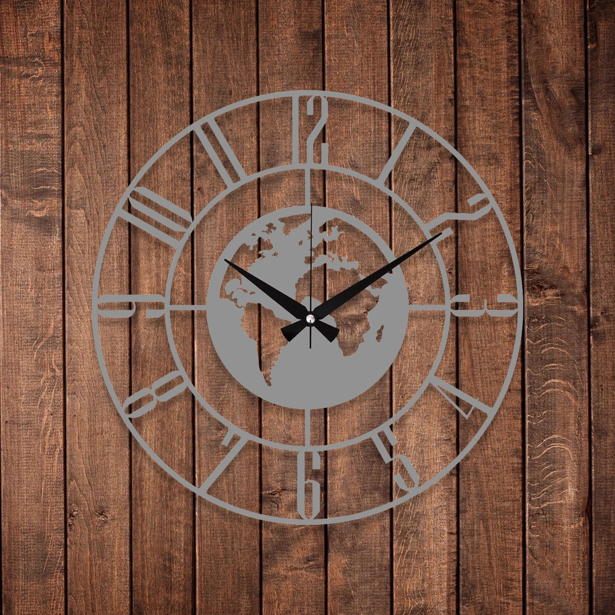 Minimalist World Map Metal Wall Clock - BrossHome Metal Wall Art