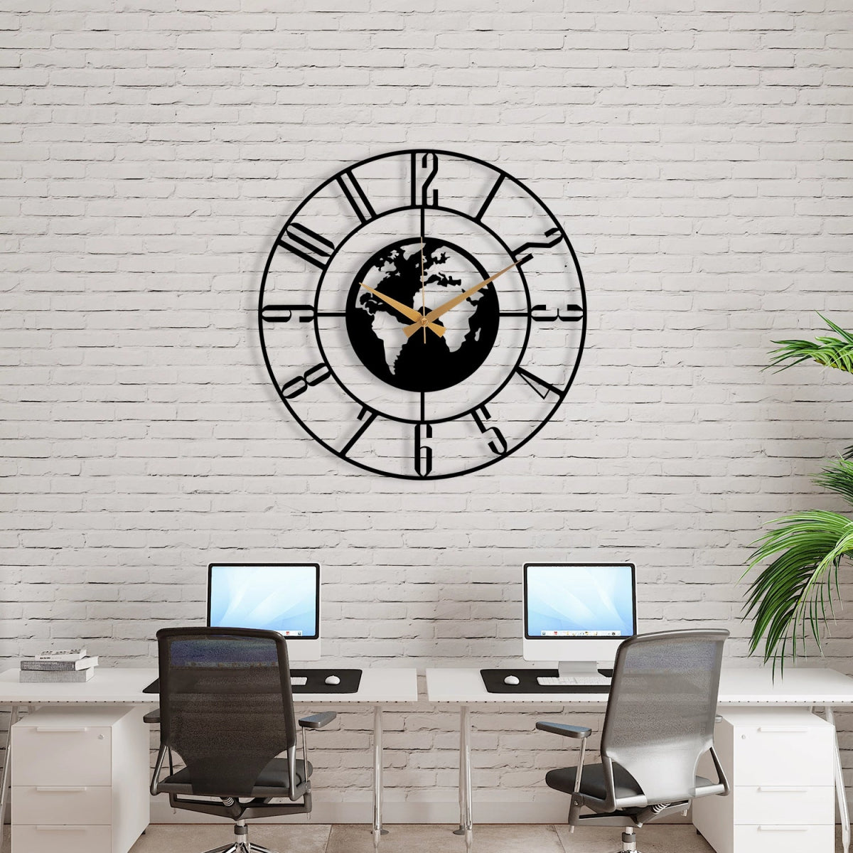 Minimalist World Map Metal Wall Clock - BrossHome Metal Wall Art
