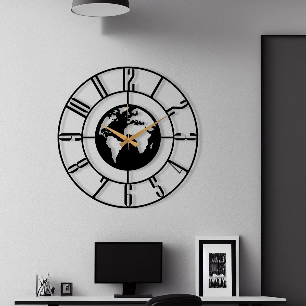 Minimalist World Map Metal Wall Clock - BrossHome Metal Wall Art