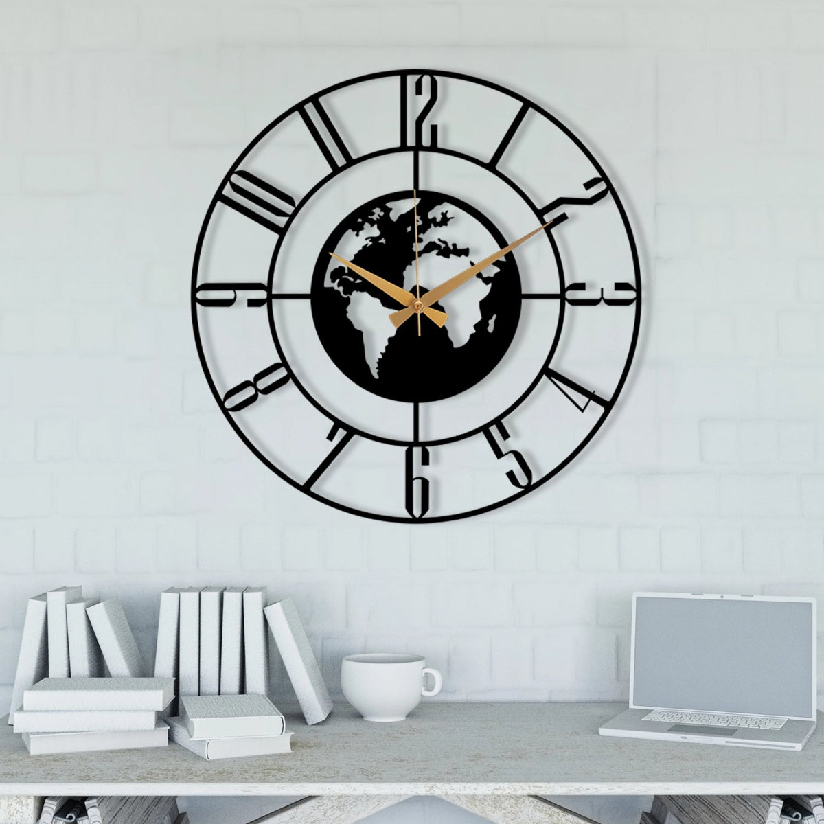 Minimalist World Map Metal Wall Clock - BrossHome Metal Wall Art