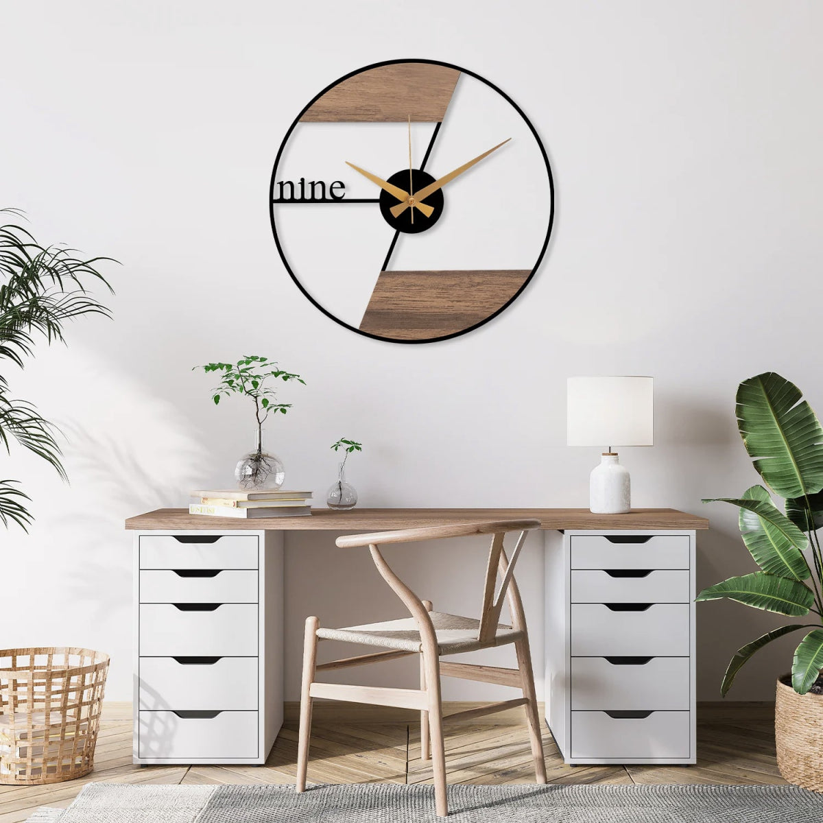 Modern Wood and Metal Wall Clock - BrossHome Metal Wall Art