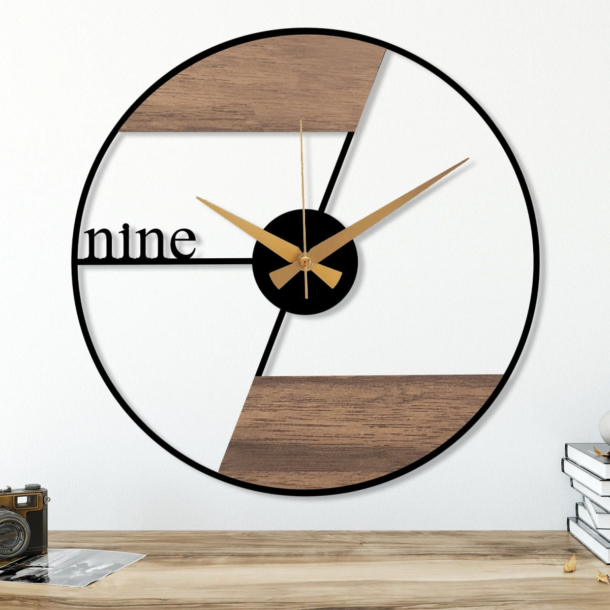Modern Wood and Metal Wall Clock - BrossHome Metal Wall Art
