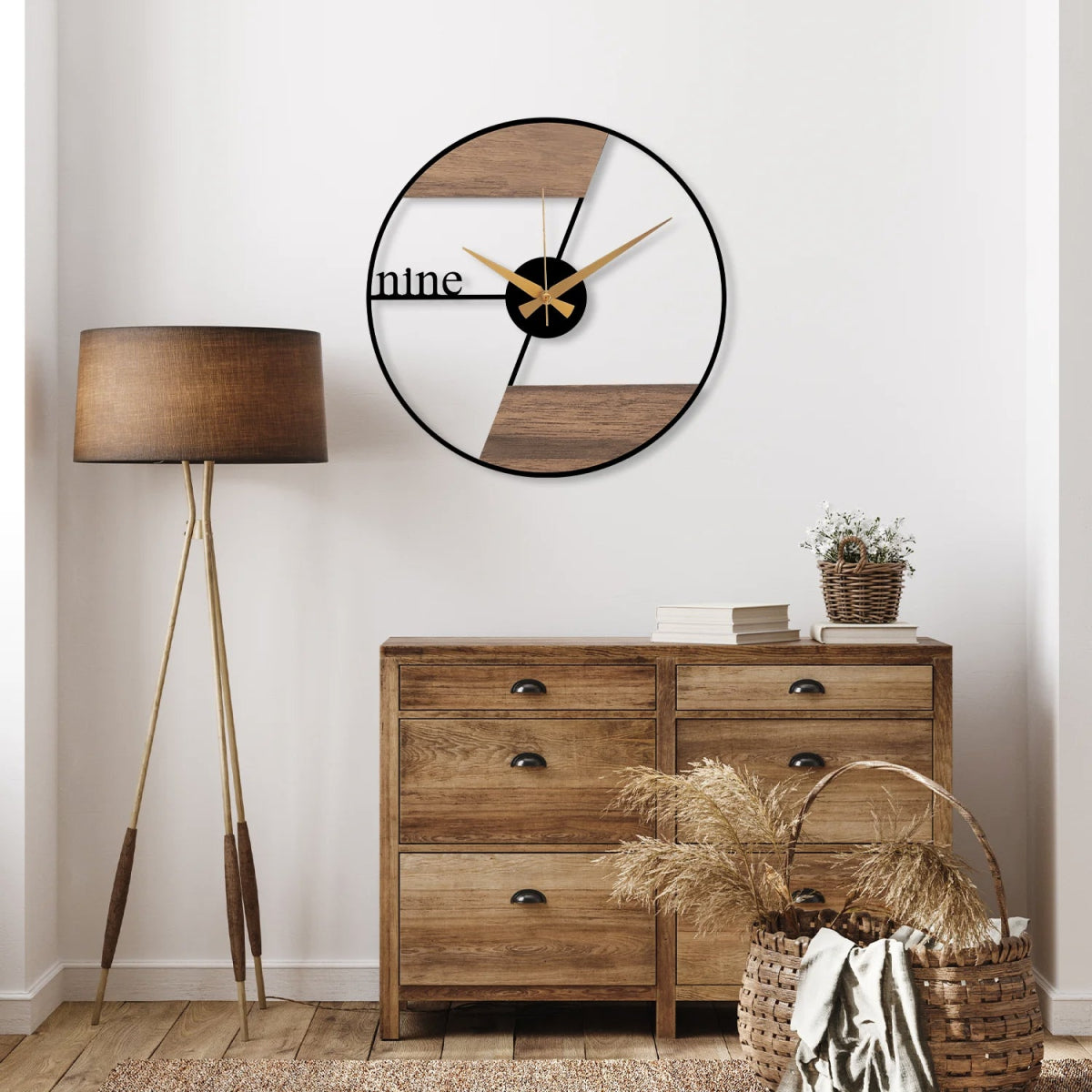 Modern Wood and Metal Wall Clock - BrossHome Metal Wall Art