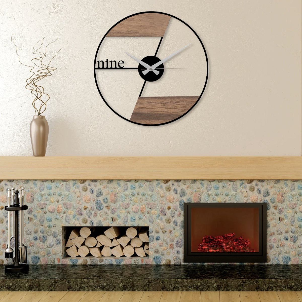 Modern Wood and Metal Wall Clock - BrossHome Metal Wall Art
