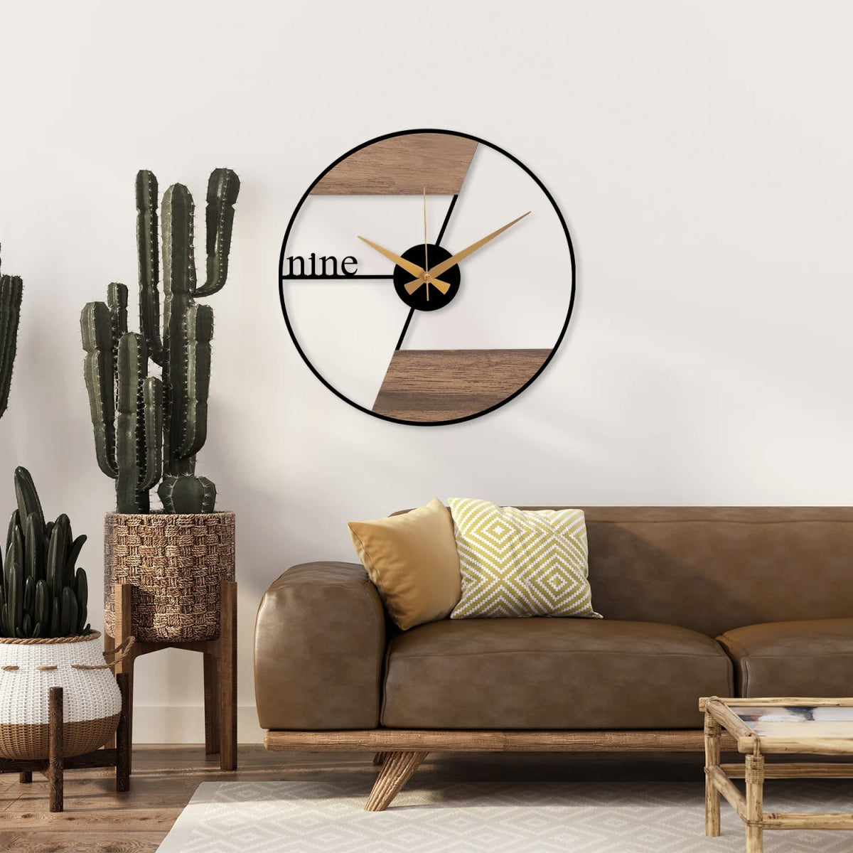 Modern Wood and Metal Wall Clock - BrossHome Metal Wall Art