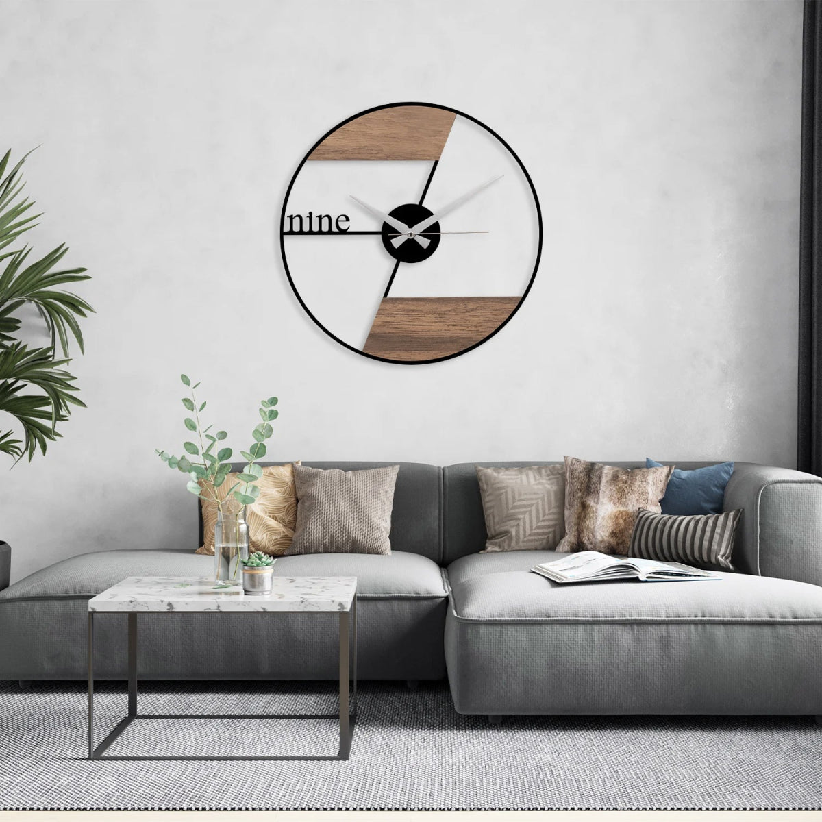 Modern Wood and Metal Wall Clock - BrossHome Metal Wall Art