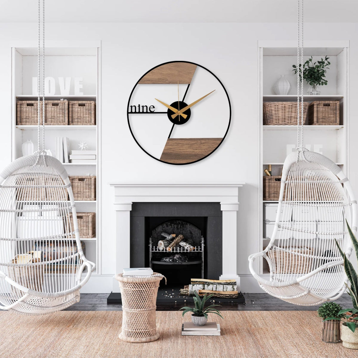 Modern Wood and Metal Wall Clock - BrossHome Metal Wall Art